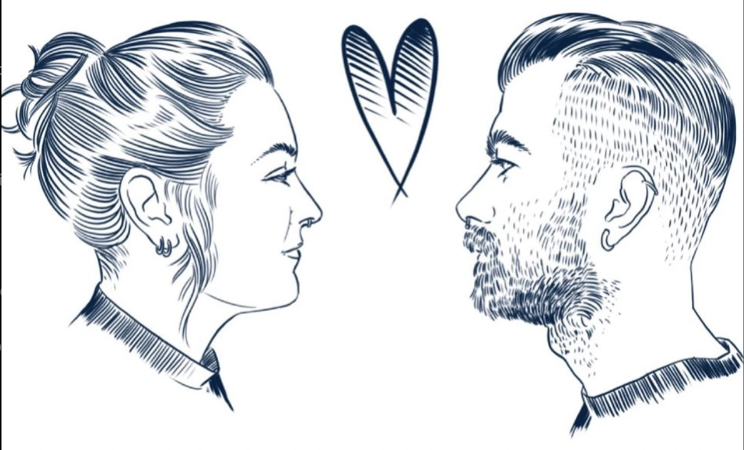 Illustration: zwei Profile und ein Herz, Studio52 und Backyard Barber unter einem Dach
